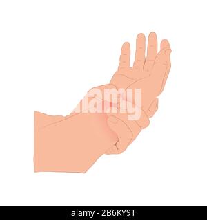 Douleur dans le poignet, l'homme tenant son poignet car la douleur ligament dans la zone du poignet, concept d'illustration vectorielle et de soins de la maladie Illustration de Vecteur