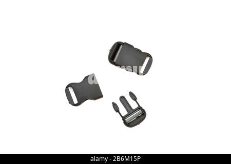 Boucle en plastique ou boucles fastex isolées sur fond blanc. Banque D'Images