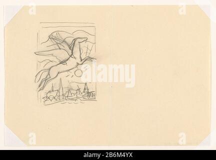 Ex libris voor J Slagter (onwerp) le cheval volant sous l'horizon bas le visage d'une ville. La lame se trouve dans le gevouwen central. Fabricant : artiste Leo Gestel Dating: CA. 1935 - ca. 1940 Caractéristiques physiques: Crayon sur papier: Papier crayon Dimensions: Feuille: H 135 mm × W 197 mmbeeld: H 80 mm × W 55 mmOnderwerpWie: J. Slatter Banque D'Images