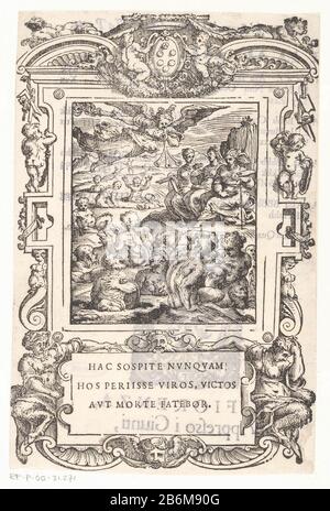 Faam Doet dode kunstenaars herleven Winged Fame ressuscite des artistes morts. Asseyez-vous droit dans une rangée les personnages féminins de l'architecture, de la sculpture et de la peinture. Bas texte latin dans une cartouche. Fabricant : printmaker: Éditeur anonyme: Famille Giunti (propriété cotée) Lieu de fabrication: Printmaker: Italie Éditeur: Florence Date: 1568 Caractéristiques physiques: Coupe du bois; texte sur verso matériel d'impression: Technique du papier: Coupe du bois Dimensions: Feuille: H 198 mm × W 131 mmToeliechtPrent en provenance de la publication: Vasari, Giorgio. Delle vite de 'piu eccellenti pittori, scultori et architecturetori. Florenc Banque D'Images