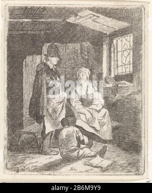 Famille dans interieur intérieur avec homme et femme avec enfant sur ses genoux. Parmi eux deux enfants, dont il y a un livre kijkt. Fabricant : printmaker John Janson (possible) printmaker: Johannes Christiaan Janson (possible) printmaker Pieter Janson (possible) Lieu de fabrication: Leiden Date: 1739 - 1851 Caractéristiques physiques: Matériel de gravure : papier technique: Dimensions de gravure: Bord de la plaque: H 95 mm × W 79 mm Objet: Vie familiale à la maison Banque D'Images