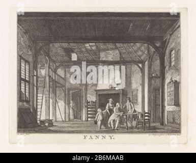 Fanny, de Het gelukkig berouw gezelschap dans een herberg Fanny (objet op titel) Dans une auberge, une cheminée, être un homme, une femme et un enfant, un homme est assis. Arrière gauche une femme entre dans la chambre. L'image illustre une scène de Fanny scène, ou le repentir heureux, une pièce de Thomas François Marie de BACULARD d'Arnaud. Fabricant : printmaker Robbert Muys (bâtiment classé) éditeur: Cornelis van Hoogeveen junior (bâtiment classé) éditeur: Barend Onnekink (propriété cotée) Lieu de fabrication: Leiden Date: 1770 - 1825 Caractéristiques physiques: Matériel de gravure: Technique du papier: Dimensions de gravure: Plaque edg Banque D'Images