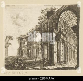 Fantasie architectural met enkele figuren Fantasy architecture avec quelques chiffres Type d'objet: Photo Numéro d'article: RP-P-OB-53.471 Inscriptions / marques: Marque du collectionneur, verso, estampillée: Lugt 240 Fabricant : printemeur: Johann Andreas Benjamin Nothnagel (possible) Datée: 1739 - 1804 Caractéristiques physiques: Papier: Technique: Bordure: Dimensions: Bord de gravure: H 146 mm × W 167 mm Objet : architecture fantastique, fantaisie architecturale irréaliste Banque D'Images