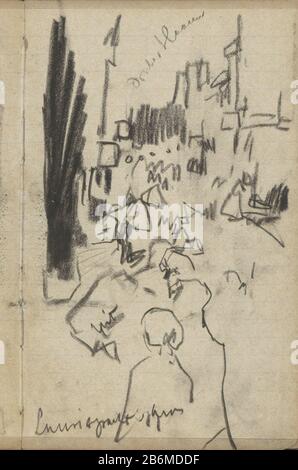 Figuren aan de Lauriergracht te Amsterdam Figures on the Lauriergracht Amsterdam Property Type: Sketchbook sheet sheet référence: RP-T-1924-58-16 Inscriptions / marques: Annotation, manuscrit: 'Lauriergracht's avonds'kleurnotitie Description manuscrite: Page 16 d'un croquis avec 41 bladen. Fabricant : artiste George Hendrik Breitner lieu de fabrication: Amsterdam Date: CA. 1886 - ca. 1903 Caractéristiques physiques: Craie noire sur papier doublé matériau: Papier doublé Sujet craie: Canaux, eau (dans la ville) (+ ville (-scape) avec chiffres, staffage) architecture civique; édifices; habitations Banque D'Images