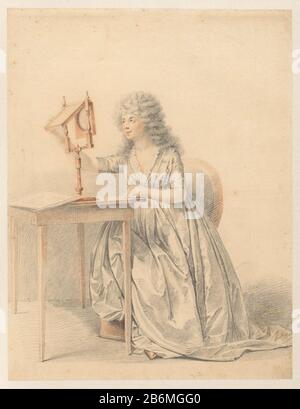 Figuurstude van een zittende vrouw a rencontré een opticaspiegel Figure Etude d'une dame assise regardant par un miroir optique pour les cheveux sur un tafel. Fabricant : dessinateur: Gijsbertus Johannus van den Berg Date: 1779 - 1817 Caractéristiques physiques: Craie noire et rouge: Papier craie Dimensions: Feuille: H 396 mm × W 303 mm Banque D'Images