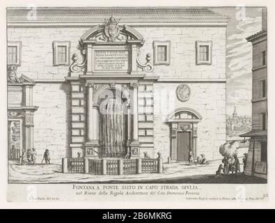Fontein bij de Ponte Sisto te Rome Fontana a Ponte Sisto à capo strada Giulia (objet titel op) Fontane di Roma (servietitel) Fonteinen van Rome (servietitel) la fontaine est maintenant sur la Piazza Trilussa, mais se tenait à l'origine de l'autre côté du Tiber. Numéroté en bas à droite: 22. L'impression fait partie d'un album. Fabricant : printmaker Giovanni Battista Falda (bâtiment classé) dans son dessin: Giovanni Battista Falda (bâtiment classé) éditeur: Giovanni Giacomo de'Rossi (objet coté ) fournisseur de privilèges: Innocent XII (objet inscrit) Fabrication De Lieux: Fabricant d'impression: Italie à posséder le dessin de: Italie Banque D'Images