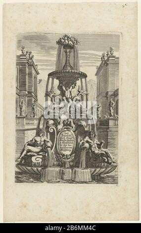 Fontein met drie verdiepingen Fonteinen de waterspuwers dans Italiaanse stijl (serietitel) En Dessous sont deux dieux de rivière, le sommet est une frusmand. Fabricant : conçu par Jean Leutreprentmaker: Éditeur anonyme: Johann Ulrich Stapf (propriété cotée) Lieu de fabrication: Design of France (possible) éditeur: Augsburg Dating: Après 1661 - pour 1706 matériau: Technique du papier: Dimensions de gravure: Arête de plaque: H 221 mm × W 151 mm Banque D'Images