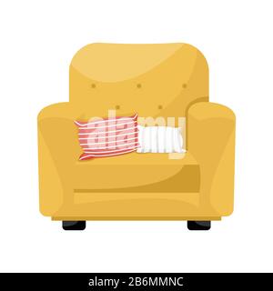 Fauteuil jaune animé avec deux coussins décoratifs . Illustration vectorielle Illustration de Vecteur