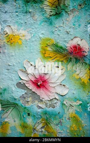 vieux mur en béton avec vue colorée sur lotus Banque D'Images