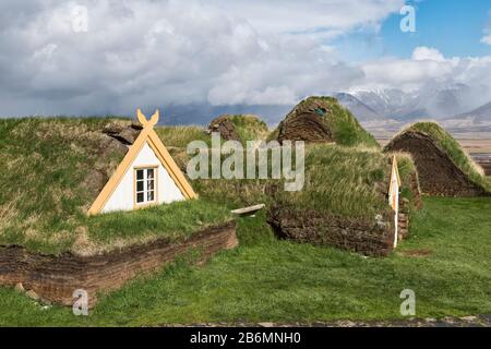 Conserves de 18c et 19c turf agritourisme à Glaumbaer Skagafjörður, Musée Folklorique, nord de l'Islande Banque D'Images