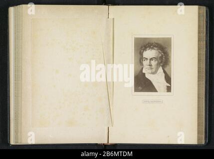 Fotoreproductie van een portret van Ludwig van Beethoven Ludwig van Beethoven (objet op) photo reproduction d'un portrait de Ludwig van Beethoven Ludwig van Beethoven (objet titre) Type de bien: Photo reproduction page Numéro d'article: RP-F 2001-7-875-6 Fabricant : Photographe: Anonyme à imprimer par: Anonyme Date: CA . 1866 - ou 1876 matériau: Technique du papier: Albumen dimensions de l'impression: Photo: H 83 mm × W 56 mmToelichtingFoto recto page 194. Objet: Compositeur: Ludwig van Beethoven Banque D'Images