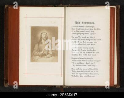 Fotoreproductie van een prent, voorstellende Christus met brood en een kelk photo reproduction d'une photo, représentant le Christ avec du pain et un type d'objet de craie: Page de reproduction d'image Numéro d'article: RP-F 2001-7-2-11 Fabricant : Photographe: Anonyme à imprimer par: Anonyme Date: CA. 1865 - in ou for 1870 matériau: Papier photo technique: Albumine dimensions de pression: Photo: H 61 mm × b 47 mmToeliechtFoto face page 347. Sujet : Christ avec la craie, et le pain ou l'hôte Banque D'Images