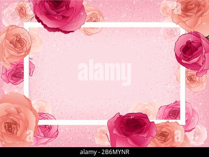 Carte De Vœux Avec Roses Sur Fond Rose Pastel Illustration de Vecteur