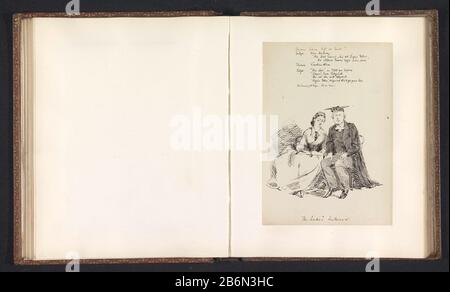 Fotoreproductie van een tekening, voorstellende eerwaarde W C Sidgwick naast een vrouwelijke étudiant photo reproduction d'un dessin, représentant l'eer Banque D'Images