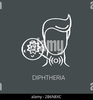 Icône blanche de craie diphtérie sur fond noir. Maladie infectieuse contagieuse, infection orale endémique dangereuse. Mal de gorge, difficultés respiratoires Illustration de Vecteur