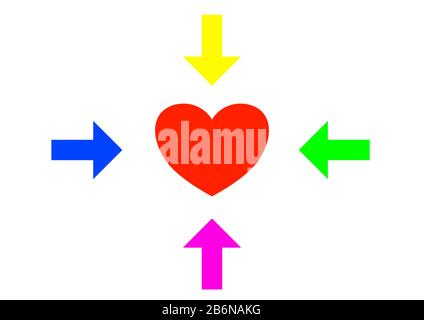 La flèche indique le chemin vers le cœur. Illustration de Vecteur