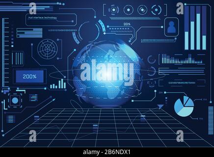 résumé technologie ui concept futuriste hud interface monde hologramme éléments de données numériques, communication, informatique et pour cent vitalité i Illustration de Vecteur