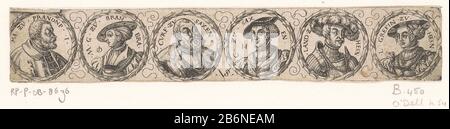 Frites met bustes en lauwerkransen Fries met bustes en lauwerkransen Type d'objet : prent Objectnummer: RP-P-OB-8696Catalogusorreferentie: Hollstein German 328 Inscriptions / Merken: Marque du collectionneur , verso, gesempeld: Lugt 2228nummer, verso, geschreveld: «Verturenberg est fabricant:»: «Plainkerberg: 1524 - 1562 matériau: Papier Techniek: Graveren (drukprocedé) / etsen / platon Dimensions: Blad: H 29 mm (binnen plaatrand afgesneden) × b 170 mm (binnen plaatrand afgesneden) Sujet: Poitrine, bustätte  med Banque D'Images