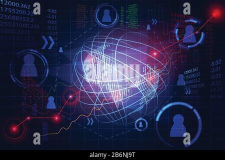 Résumé technologie jeu d'affaires marché boursier :connexion de réseau de lien numérique mondial, lien homme d'affaires :avoir une connexion d'affaires, ligne de graphique un Illustration de Vecteur