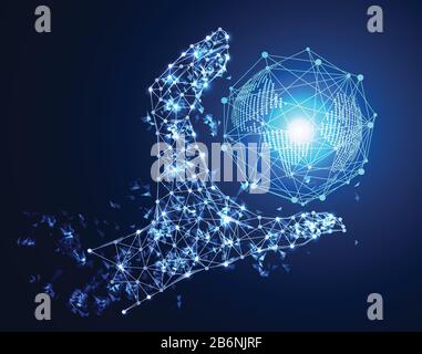 concept technologique abstrait lien numérique main et avenir mondial sur le fond de la haute technologie Illustration de Vecteur