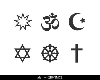 Jeu d'icônes de symboles religieux. Illustration vectorielle, conception plate. Illustration de Vecteur