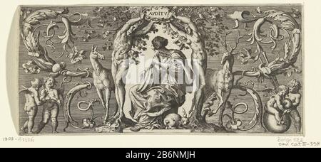 Gehoor Avditvs (titre op object) Quinque Sensuum (serietitel) une femme joue un luth et chante, avec un lapin à ses pieds. Journal de série composé d'une page de titre et 5 lames avec des personnifications des sens, troisième édifice. Fabricant : conçu par Franz Cleyn Imprimer auteur: Éditeur anonyme: Robert WaltonPlaats fabrication: À concevoir: Angleterre (possible) printmaker: Angleterre (possible) éditeur: London Dating: CA. 1655 matériau: Technique du papier: Dimensions de gravure: Feuille: H 90 mm × l 195 mm Banque D'Images
