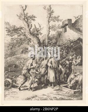 Gelijkenis van de verloren zoon de verloren zoon vraagt een boer om werk Parabole du fils prodigal; le fils prodigal demande à un agriculteur de travailler type d'objet: Photo Numéro d'article: RP-P-1969-74Catalogusreferentie: LINCK 27-1 (4) LeBlanc 18-1 (4) marquage: Lugt 2228 marque du collectionneur , verso, estampillée : Lugt 2760 Fabricant : printmaker: Christian Wilhelm Ernst Dietrich (propriété cotée) Lieu de fabrication: Dresde (possible) Date: 1756 matériau: Technique du papier: Dimensions de gravure: Bord de la plaque: H 362 mm × W 296 mm Objet: Le fils prodigue, souffrant parce que, Banque D'Images