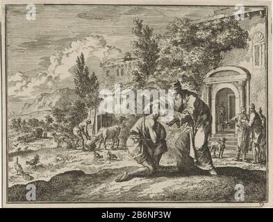 Gelijkenis van de verloren zoon Parabole du Prodigal son type d'objet: Photo Numéro d'article: RP-P-OB-46.024Catalogusorreferentie: Van Eeghen 4319 Inscriptions / marques: Marque du collectionneur, verso, estampillé: Lugt 2228nummer, recto, écriture à l'encre brune: '79' créateur: Jan Luyetken: Fabrication: Technique du papier: Dimensions de gravure: Feuille: H 118 mm × W 154 mmToelichtingProefdruk illustration de: Luyken, Jan Les histoires de schriftuurlyke et gelik niches des anciens et nouveaux Pactes, 2 parties. Amsterdam: Nous Banque D'Images