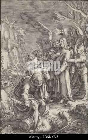 Gevangenneming van Christus de Passie (servietitel) Christ est capturé par des soldats dans le jardin de Gethsemane. Judas l'embrasse sur la joue. Au premier plan Peter Malchus côtelettes EAR af. Fabricant : Ludovicus Siceramprentmaker: Lucas Vorsterman (I) (attribution rejetée) à imprimer à partir de: Hendrick Goltzius Lieu de fabrication: Anvers Date: 1623 Caractéristiques physiques: Matière automobile: Technique du papier: Engrara (impression) Dimensions: Feuille: H 193 mm × W 128 mm Objet Peter tire son épée et coupe l'oreille de Malchus le baiser de Judas comme: Accompagné de soldats avec des torches et des lanternes, il embrasse Le Chri Banque D'Images