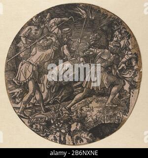 Gevangenneming van Christus de Rode Passie (serietitel) À Partir de la série douze tirages. Coupe du châssis. Christ, menotté, battu par les hommes et geuduwd. Fabricant : printmaker Jacob Cornelisz. De Oostsanen (inscrit sur l'objet) Lieu de fabrication: Pays-Bas Date: Le ou après 1517 - 1533 Caractéristiques physiques: Coupe de bois sur papier rose, mise à jour avec des matériaux de broche: Papier technique: Coupe de bois / stylo Dimensions: Feuille d 240 mm Objet: Christ est conduit  jardin de Gethsemane Banque D'Images
