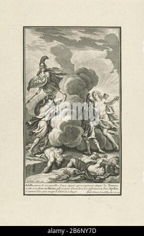 Gevecht tussen Achilles en Hector Achilles porte sa nouvelle armure et combat avec Hector. Minerva lutte avec lui. Hector, cependant, protégé par Apollo, qui a combattu dans le côté des chevaux de Troie et l'a enveloppé dans un nuage pour le protéger. Dans la marge d'une légende dans les Frans. Fabricant : Print maker: Bernard Picart (studio) à dessin de: Bernard Picart (indiqué sur l'objet) Lieu de fabrication: Amsterdam Date: 1710 Caractéristiques physiques: Gravure et engrama matière: Papier technique: Gravure / engrama (procédé d'impression ) mesures: Feuille: H 186 mm × W 120 mmToeliechtPrent utilisé comme illustration i Banque D'Images