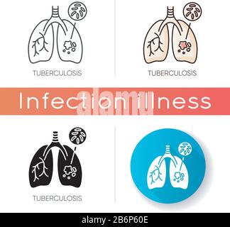Icône tuberculose. Styles de couleur linéaire noir et RVB. Maladie respiratoire contagieuse, maladie infectieuse dangereuse, maladie pulmonaire. Poumons avec tuberculose Illustration de Vecteur