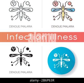 Dengue, icône paludisme. Styles de couleur linéaire noir et RVB. Maladie infectieuse tropicale, maladie dangereuse transmise par les moustiques. Insecte suçant du sang africain Illustration de Vecteur