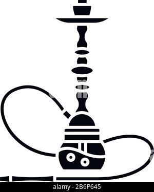 Icône de glyphe noir de hookah. Maison de sheesha. Objet pour inhaler de la nicotine. Salon nargile. Odeur du tuyau. Parfum de vaporisation. Espace fumeurs. Silhouette Illustration de Vecteur