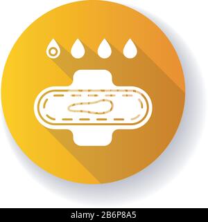 Icône de glyphe d'ombre longue à motif plat orange légèrement saignant. Symptôme précoce de la grossesse. Cycle menstruel. Gouttes de sang. Coussin de période pour femme. Sanitaire Illustration de Vecteur