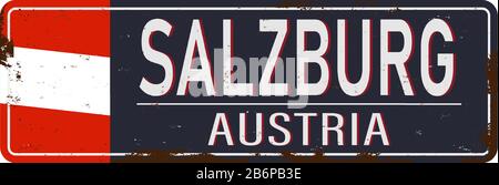 Panneau de signalisation en métal de Salzbourg avec illustration vectorielle du drapeau autrichien Illustration de Vecteur