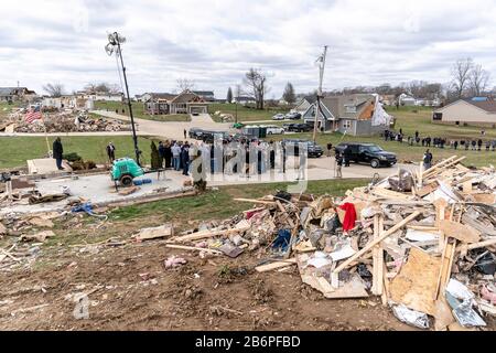 Les restes de maisons détruites à la suite d'une tornade massive le 6 mars 2020 à Cookeville, Tennessee. Le président américain Donald Trump s'est rendu à Nashville et dans les environs pour étudier les tornades qui ont tué plus de 24 personnes. Banque D'Images