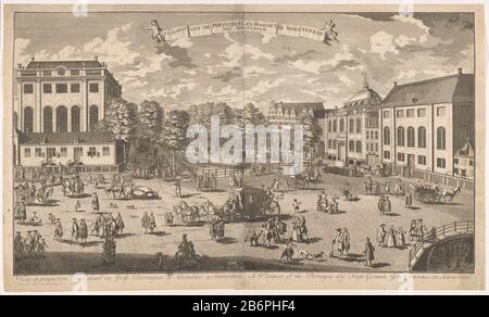 Gezicht op de Hoogduitse en Portugese synagoge van Amsterdam 't Gesigt van de Oies en Hoogduyse Iodenkerke tot Amsterdam (objet titel op) la synagogue haute allemande et portugaise d'Amsterdam. Au premier plan, la rue est bordée de piétons, de faucons, d'une voiture avec des chevaux et d'un pont au-dessus d'un canal. Deux putti dans l'air tenant un défilement intitulé omhoog. Fabricant : printmaker: Pieter van Gunst (possible) Editeur: Pieter van Gunst (propriété cotée) Lieu de fabrication: Amsterdam Date: 1659 - 1731 Caractéristiques physiques: Gravure; deux collées l'une sur l'autre feuille: Technique du papier: Gravure Banque D'Images