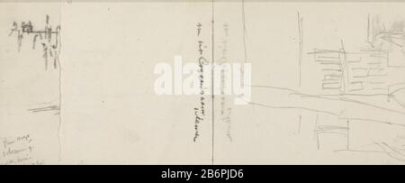 Gezicht op de Lauriergracht te Amsterdam bij schemer Vu de la fenêtre de la chambre Lauriergracht 8, le logement de Breitner. Page 43 et page 44 d'un croquis 32 bladen. Fabricant : artiste George Hendrik Breitner Lieu de fabrication: Amsterdam Date: 1886 - vers 1891 Caractéristiques physiques: Crayon: Papier Sujet crayon: Canaux, eau (en ville) arbre de logement urbain où: Lauriergracht Banque D'Images