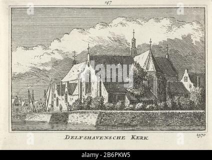 Gezicht op de Oude Pelgrimvaderskerk te Delfshaven, 1570 Delfshavensche Kerk 1570 (objet titel op) vue du côté et de l'arrière de l'église des Pères de Pilgrim à Delfshaven, dans la situation autour de 1570. À l'arrière-plan quelques figures et un zeidschip. Fabricant : printmaker: Abraham Rademaker (bâtiment classé) éditeur: Willem Barents Éditeur: Antoni Schoonenburg Lieu de fabrication: Amsterdam Date: 1727 - 1733 Caractéristiques physiques: Matériel de gravure: Technique du papier: Dimensions de gravure: Bord de la plaque: H 80 mm × W 115 mmTopelichtingepostie out: Abraham Rademaker, Matthaeus Brouërius de dek, Banque D'Images