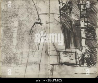 Gezicht op de Prinsengracht te Amsterdam ter hoogte van de Reesluis front deux figures. Dans l'eau un bateau. Page 18 et page 19 d'un croquis avec 36 bladen. Fabricant : artiste George Hendrik Breitner Lieu de fabrication: Amsterdam Date: 1893 - 1894 Caractéristiques physiques: Craie noire sur papier doublé matériau: Papier doublé Sujet craie: Pont en ville à travers rivière, canal, etc ( + ville (-scape) avec figures, étalage) navires (en général) Où: Prinsengracht Reesluis Banque D'Images