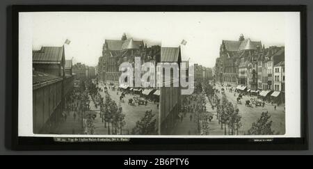 Vue de l'Église Saint-Eustache et de la rue Rambuteau à Paris, FrankrijkVue de l'Église Saint-Eustache, n° 2, Paris (titre objet) Type de bien: Stéréo Numéro d'article: RP-F F08425 Inscriptions / marques: Numéro, recto: '21 bis' Fabricant: Photographe: Ferrier Pere fils et Soulieraf photographe: Alexandre Ferogrrier Jacques Ferograf: Photographe: SoulierPlaats fabrication: Paris Date: 1860 - 1870 matériau: Bord de joint en verre: Technique du papier: Diapossitief Dimensions: Verre : h 84 mm × W 171 mm Objet: Perspective de ville, panorama de ville, silhouette de l'église de ville (exter Banque D'Images