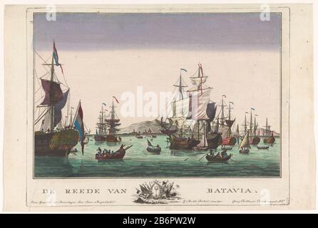 Gezicht op de Haven te Batavia de reede van Batavia (objet titel op) Havengezichten (servietitel) dans les bateaux de voile et boten de premier plan. Fabricant : éditeur: Georg Balthasar Probst (bâtiment classé) printmaker Georg Mathäus Probst (propriété cotée) à imprimer par Mathias The Salliethnaar design: Dirk de Jong fournisseur de privilège Joseph II (empereur allemand) (bâtiment classé) Lieu de fabrication: Augsburg Date: 1742 - 1801 Caractéristiques physiques: Matière de gravure colorée: Technique de l'aquarelle en papier: Dimensions de l'étalage / de la brosse: Bord de la plaque: H 323 mm × W 431 mm Objet: Mer (paysage marin) (+ paysage W Banque D'Images