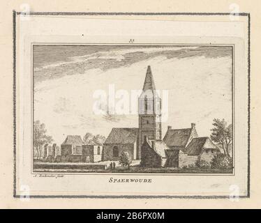 Gezicht op de kerk te Spaarnwoude Spaerwoude (objet titel op) vue de l'église dans le village Spaarnwoude. Fabricant : printmaker Abraham Rademaker (indiqué sur l'objet) Lieu de fabrication: Amsterdam Date: 1725 - 1803 matériau: Technique du papier: Gravure / engraA (procédé d'impression) mesures: Feuille: H 80 mm × W 113 mmToeliechtPrent également utilisé dans: Rademaker, Abraham. Cabinet néerlandais outheden et visages: Constante contenue dans 300 banques (...). 2 pièces. Amsterdam : Willem Barents, 1725, vol. 1, malade. 55. Après 1725, ce poste a encore été publié dans diverses réémissions, publiées en 1727-1733, 1770-1771 an Banque D'Images