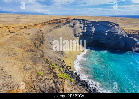 États-Unis, Hawaï, Big Island, Green Sand Beach, vue aérienne Banque D'Images