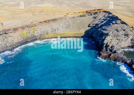 États-Unis, Hawaï, Big Island, Green Sand Beach, vue aérienne Banque D'Images