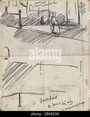 Gezicht op een brug over de Lauriergracht te Amsterdam vue d'un pont au-dessus de la propriété Lauriergracht Amsterdam Type: Sketchbook sheet No. D'art.: RP-T-1924-90-95 Inscriptions / marques: Annotation manuscrite 'top / pont avec moi / soir avec soleil ' note manuscrite description: Éventuellement le pont à la rue Hazen. Sur le pont, une figure. Page 95 et page 96 d'un comme sketchbook utilisé calendrier avec 108 bladen. Fabricant : artiste George Hendrik Breitner Lieu de fabrication: Amsterdam Date: 1893 Caractéristiques physiques: Noir craie matériau: Papier Sujet craie: Pont en ville en face Banque D'Images