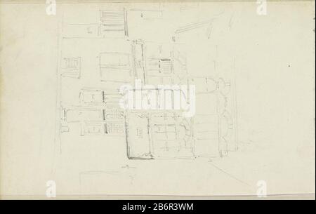 Gezicht op een gebouw uit 1640 vue sur un bâtiment à partir de 1640. Feuille 48 verso d'un croquis avec 52 lames faites dans la région de ​​Kampen, Hattem, Horn et Zwolle. Fabricant : artiste: Adrian Evers Lieu de fabrication: Pays-Bas Date: CA. 1828 - 1897 Caractéristiques physiques: Crayon: Papier Sujet crayon: Logement urbain Banque D'Images