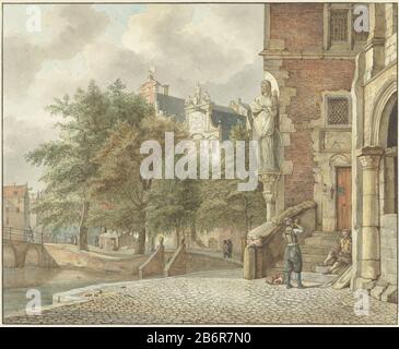 Gezicht op een stadsgracht vue sur un canal, une image dans une alcôve et un gebouw gothique. Fabricant : artiste: Reiner Vinkeles (I) à peindre par Jan van der Heyden Date: 1801 Caractéristiques physiques: Pinceau couleur matériau: Papier aquarelle technique: Pinceau dimensions: H 238 mm × W 290 mm Objet: Village de rue et Banque D'Images