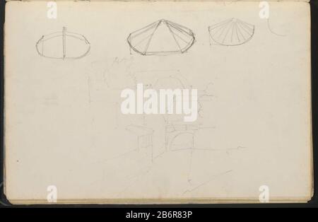 Gezicht op een straat met een poort Tevens études van daken, mogelijk koepels. Blad 7 verso uit een schetsboek met 35 bladen. Fabricant : dessinateur: Willem Koekkoek Dating: 1849 - 1895 kenmerken physique: Potlood matériau: Papier potlood Sujet: Rue Banque D'Images